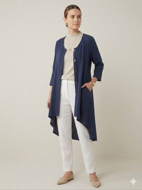 ​Baba Imports Navy Blue 100% Cotton Button Front High Low Tunic Pocket Top S